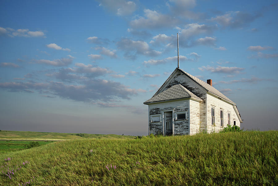 Little Schoolhouse on the Prairie - Kirkelie township schoolhouse near Burlington ND Photograph by Peter Herman