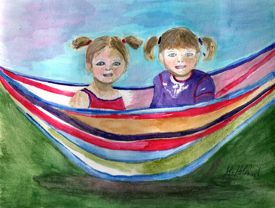 Little Sisters in Hammock Painting by Genevieve Holland