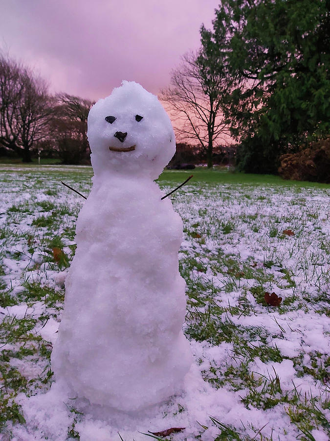 Little Snowman At Sunset In Devon Photograph