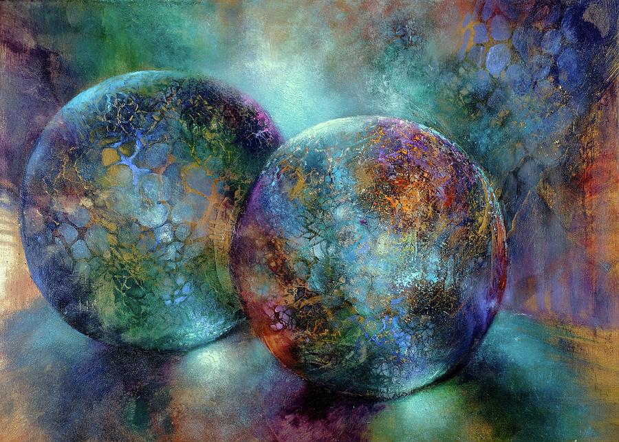 Little treasures - green, blue and turquoise Painting by Annette Schmucker