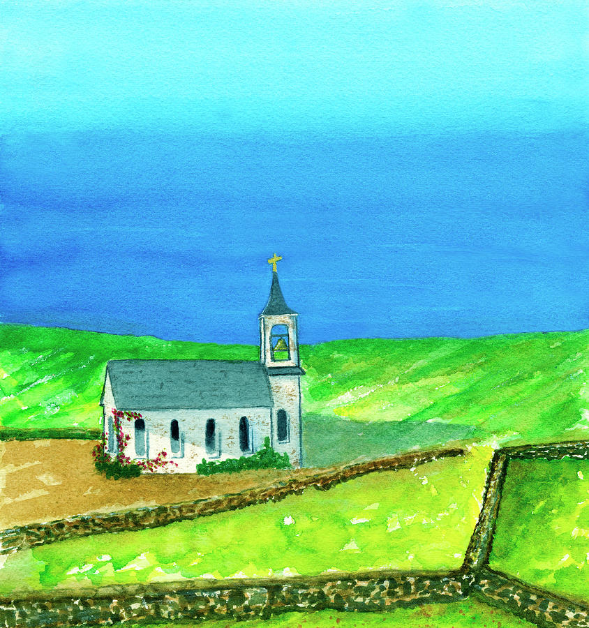 Little White Church By The Sea Painting by Deborah League