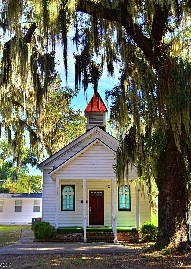 Nature Photograph - Little White Church Nestled Among The Oaks by Lisa Wooten