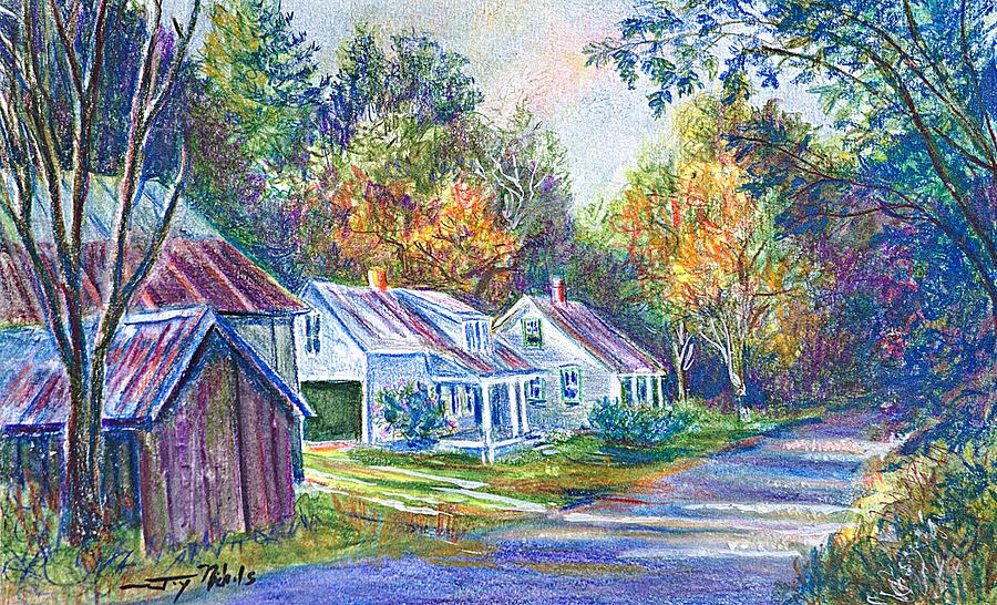 Little White Farmhouse Drawing by Joy Nichols