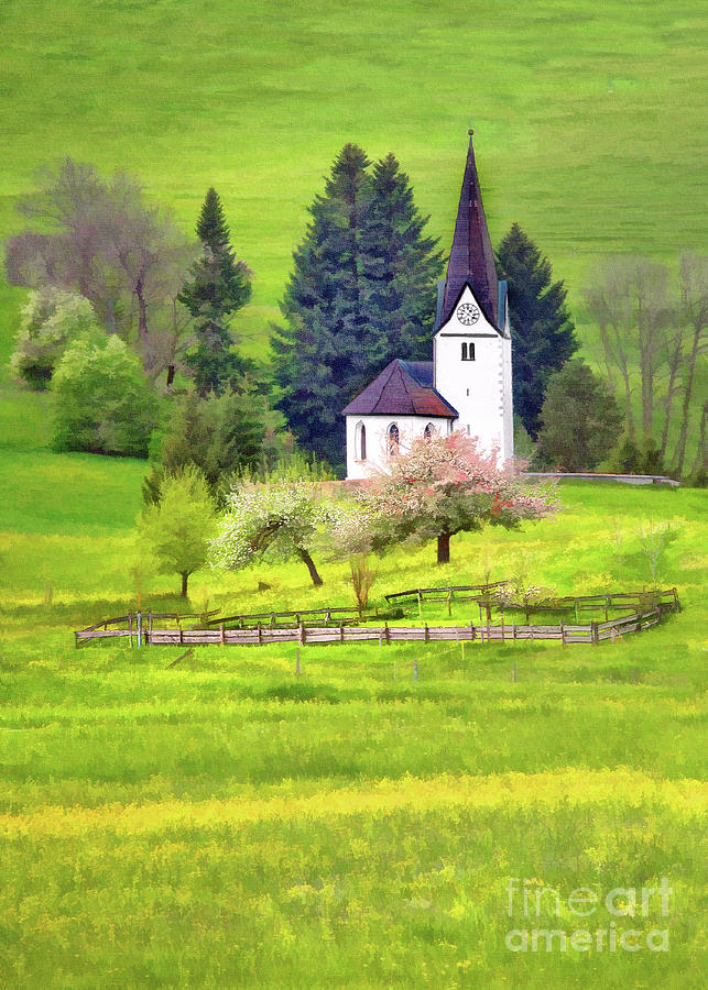 Tree Photograph - Little White German Church by Sharon Foster