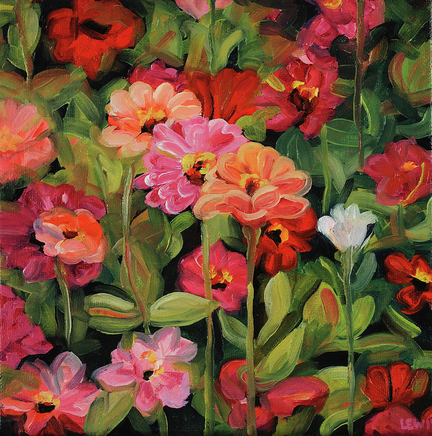 Little Zinnias Painting by Anne Lewis - Pixels