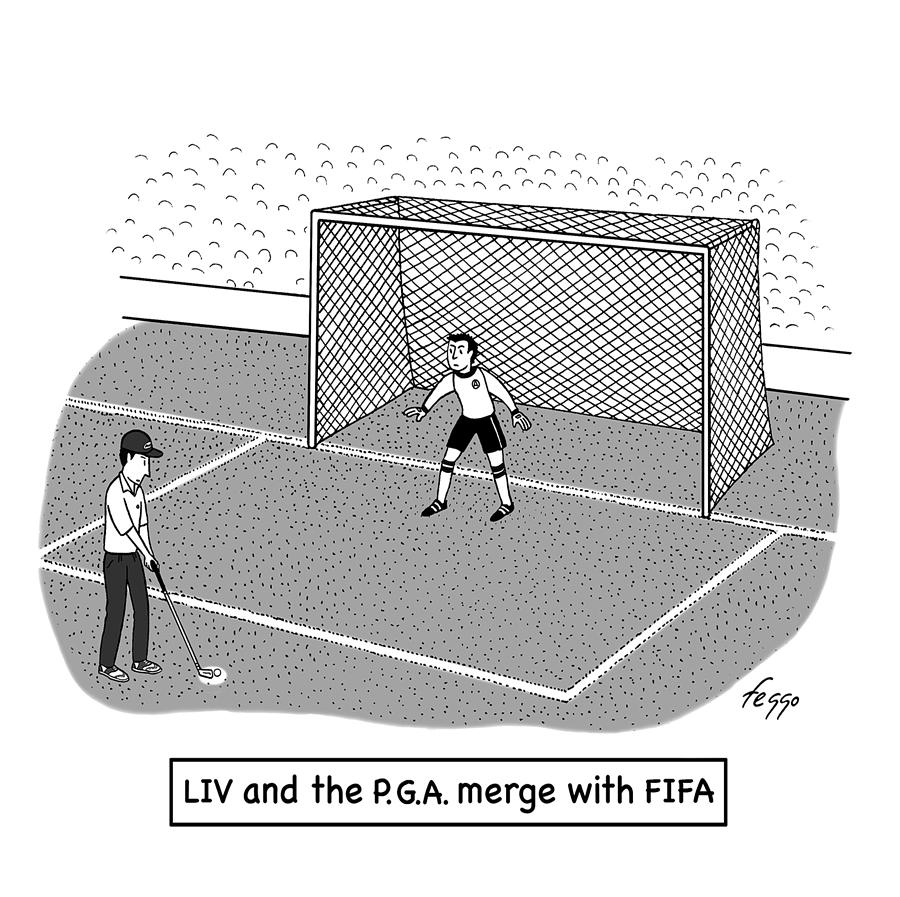 LIV and the P.G.A. Merge with FIFA Drawing by Felipe Galindo