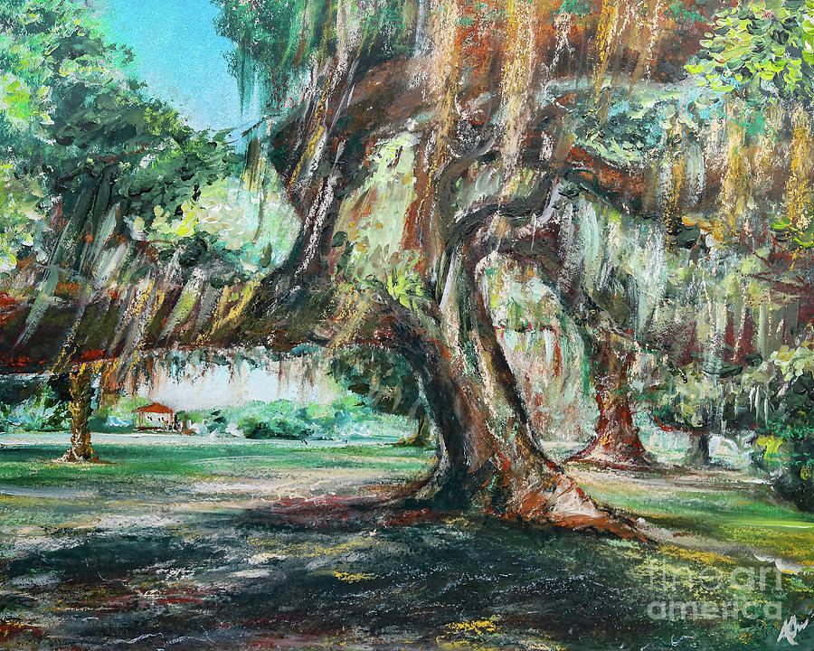 Live Oak Audubon Trees with Spanish Moss in Chalk Pastel on Paper, New ...