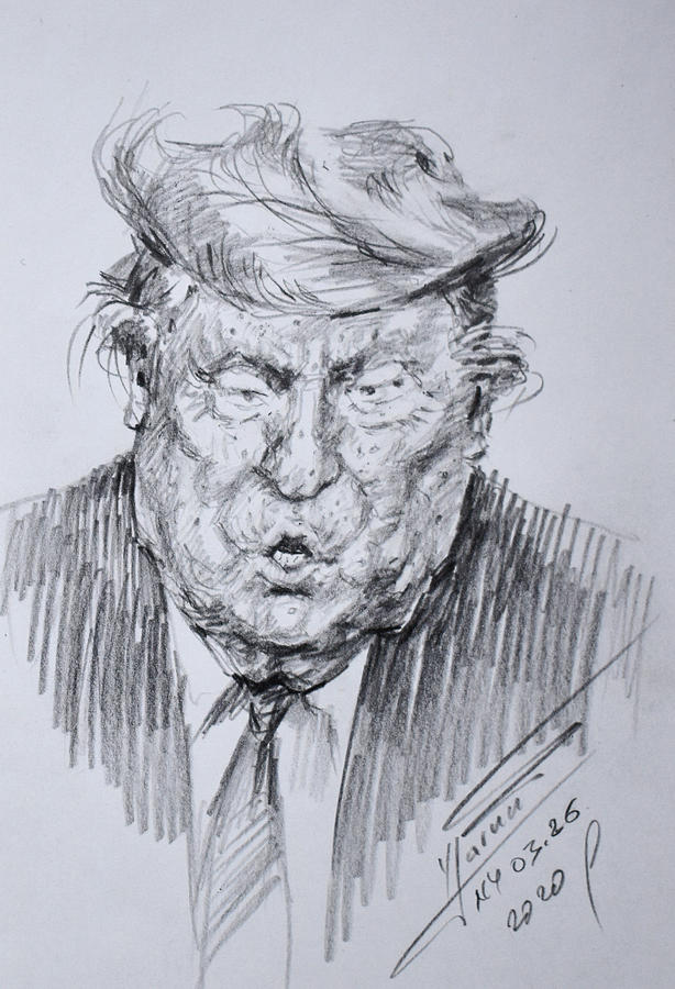 Donald Trump Painting - Live Sketch from Live Briefing by the Old Creature with Crazy Hair Due by Ylli Haruni