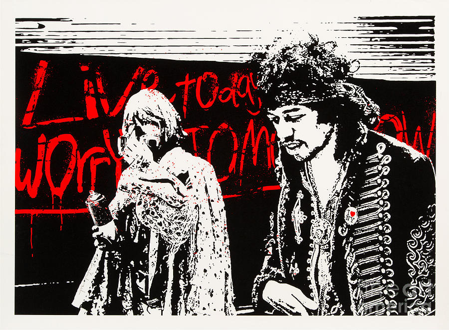 Live Today Worry Tomorrow Jimi Hendrix and Brian Jones Mixed Media by My Banksy