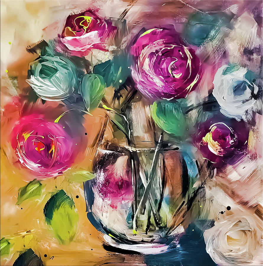 Lively Animated Acrylic Rose Painting by Lisa Kaiser