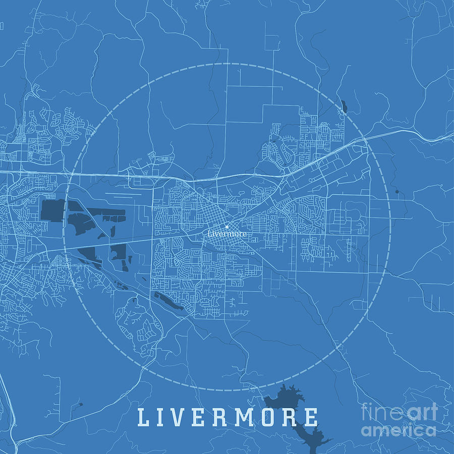 Livermore CA City Vector Road Map Blue Text Digital Art by Frank ...