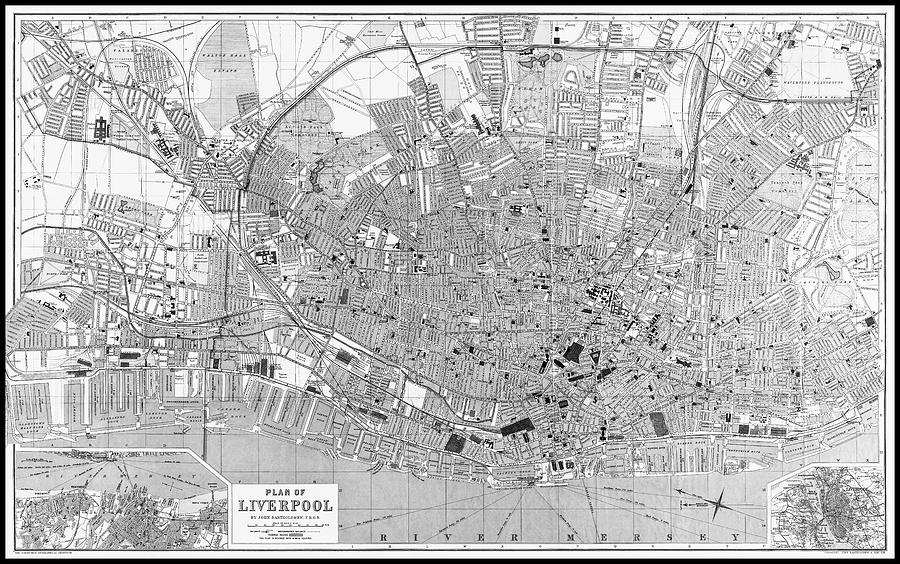 Vintage Photograph - Liverpool England Vintage Map 1910 Black and White  by Carol Japp