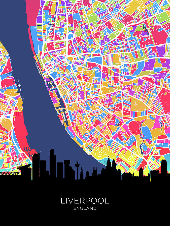 Liverpool Skyline Map #18 by Michael Tompsett