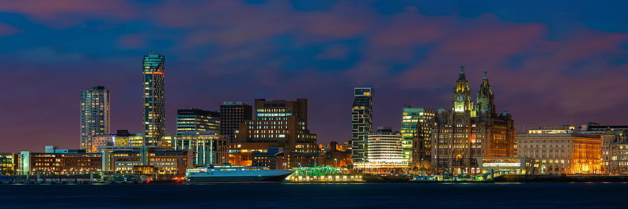 Liverpool skyline night Photograph by Songquan Deng