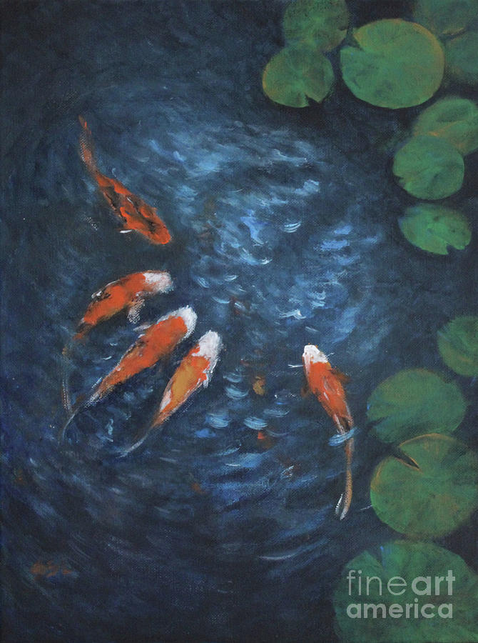 Living Jewel Koi and Lily Pad Painting by Jane See