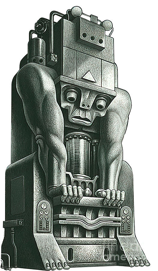 Living Machine 1950s massive die press part of a series Drawing by Boris Artzybasheef