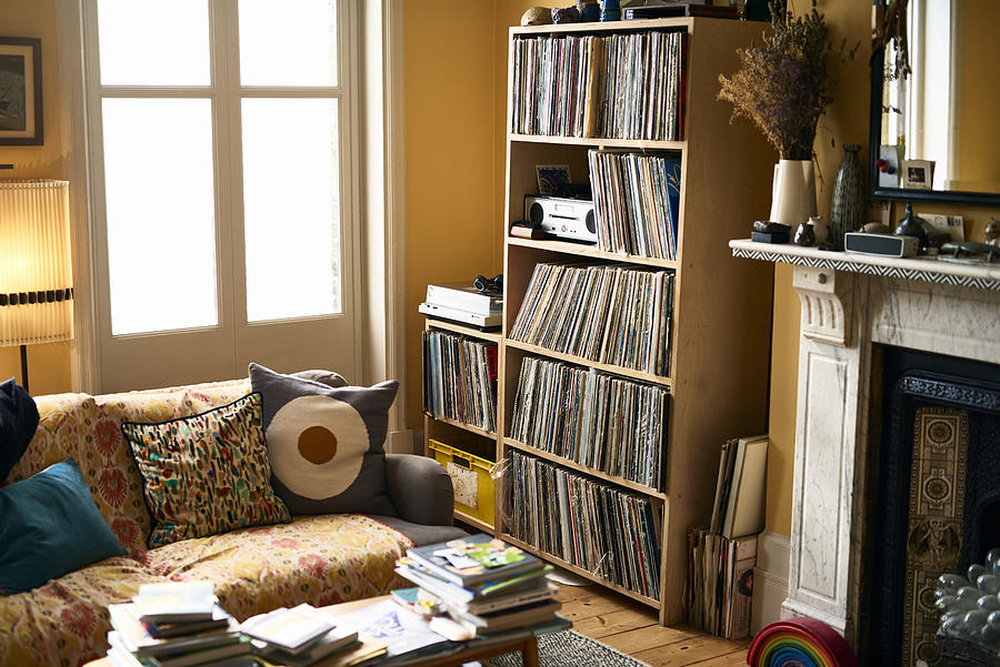 Living room with record collection Photograph by 10000 Hours