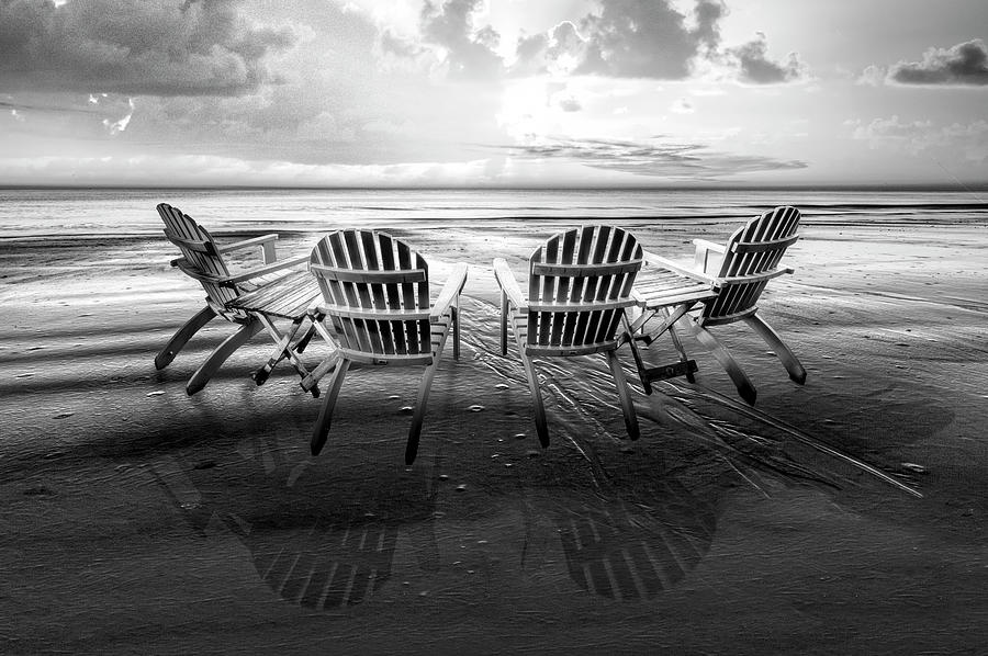 Living the Beach Life Black and White Photograph by Debra and Dave Vanderlaan