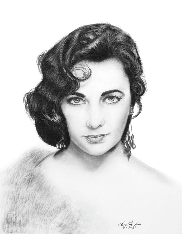 Liz Taylor Drawing by Lena Auxier