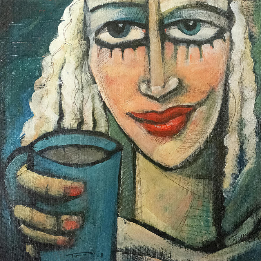 Liz with Coffee Painting by Tim Nyberg