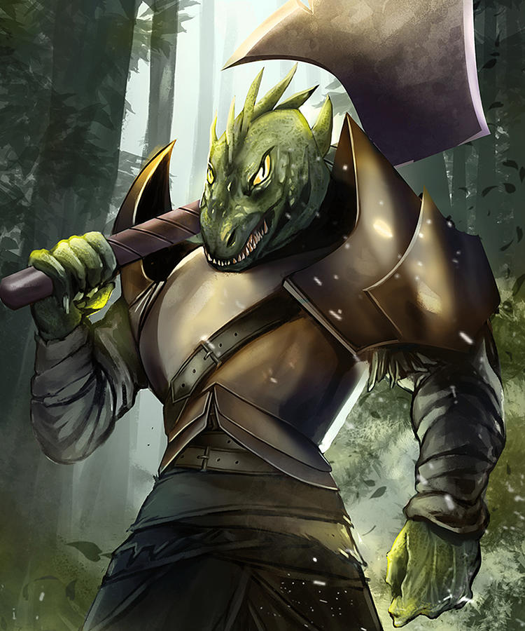 Lizard Warrior Axe Fantasy Forest Gamer Digital Art by Gamikaze Scheidegger