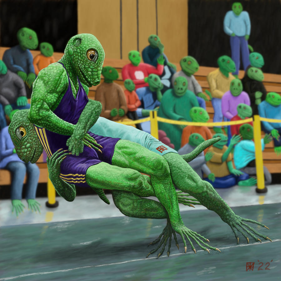 Lizard Warrior Wrestling Sport Fantasy Art Digital Art by Ted Helms ...