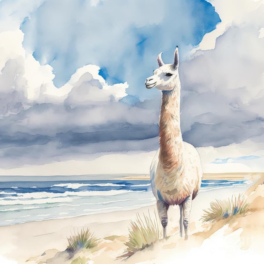 Nature Painting - Llama At Beach by N Akkash