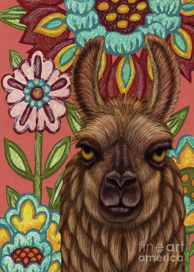 Llama In The Garden  Painting by Amy E Fraser