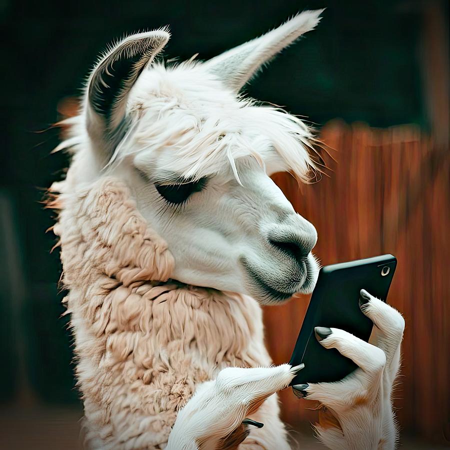 Llama on a Smartphone Digital Art by David Manlove
