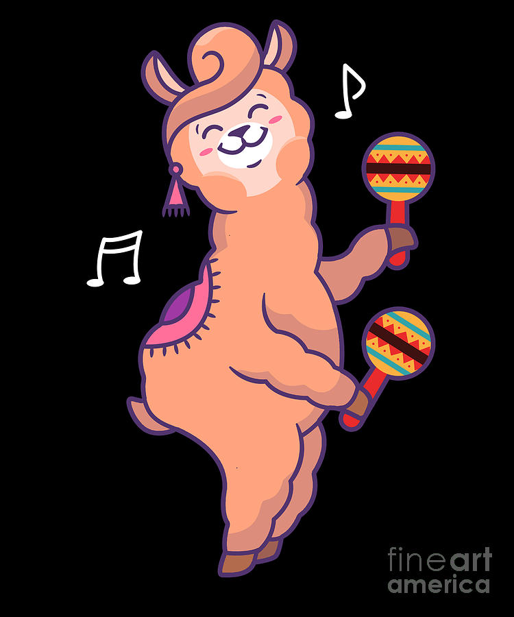 Cute Funny Llama Shaking Maracas Cartoon Music 3dRose All Smiles Art T-Shirts 