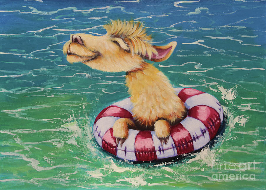 Llama Swimming Painting by Lucia Stewart