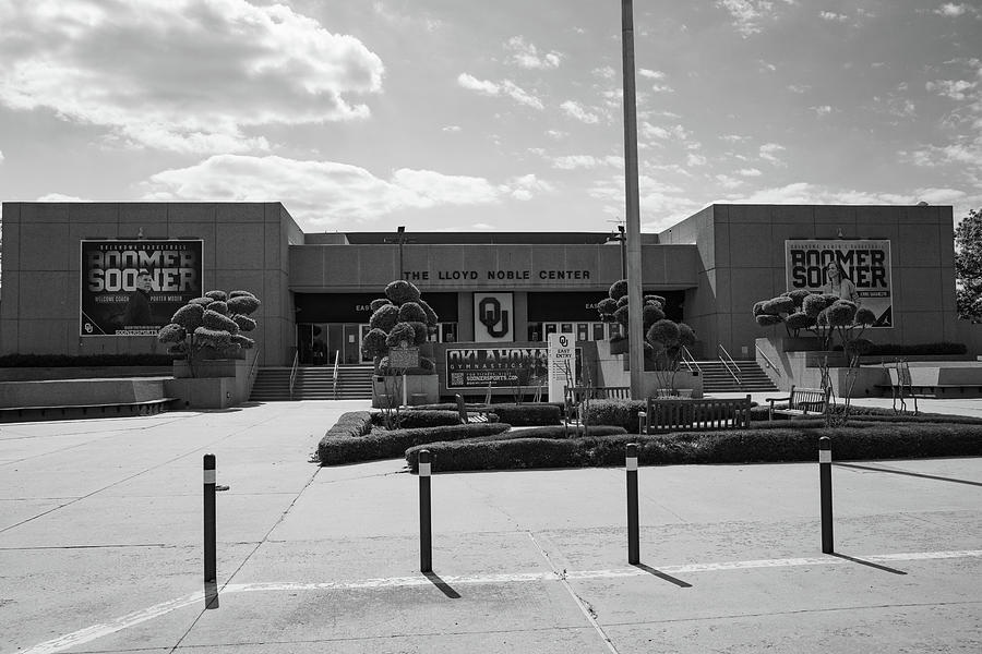 Lloyd Noble Center on the campus of the University of Oklahoma in black and white Photograph by Eldon McGraw