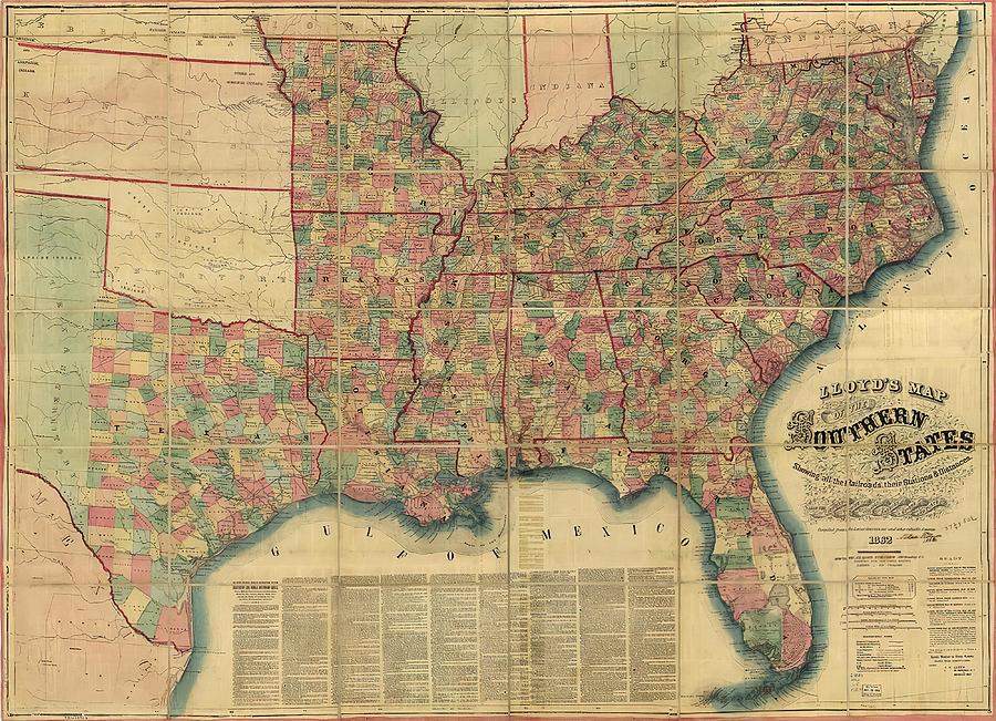 Lloyds Map Of The Civil War Southern States 1862 Painting By Grant Leah   Lloyds Map Of The Civil War Southern States 1862 Grant Leah 