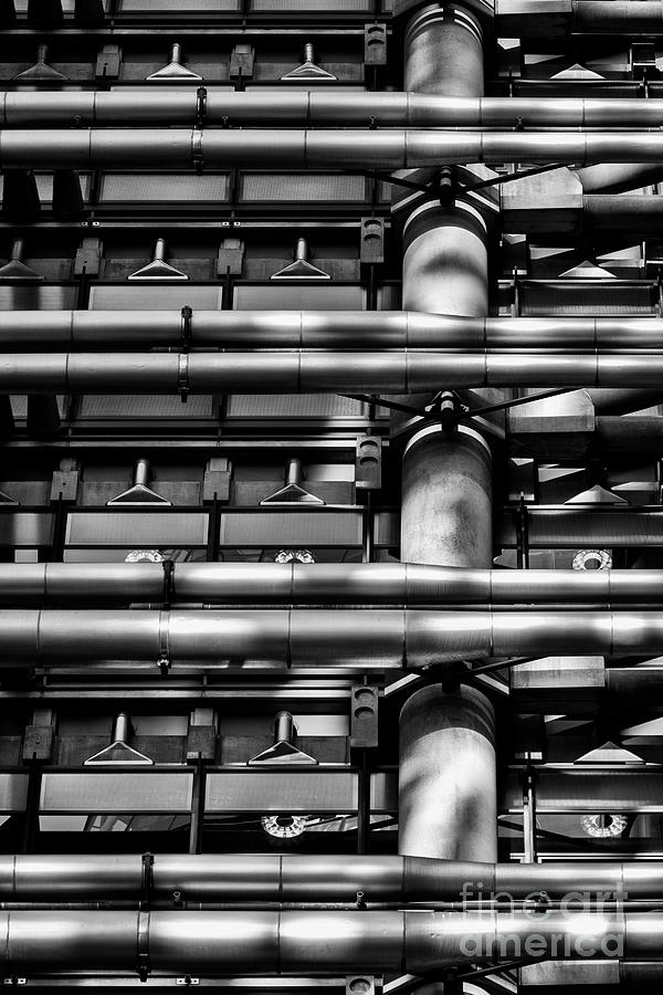 Lloyds of London Pipes Abstract Monochrome Photograph by Tim Gainey