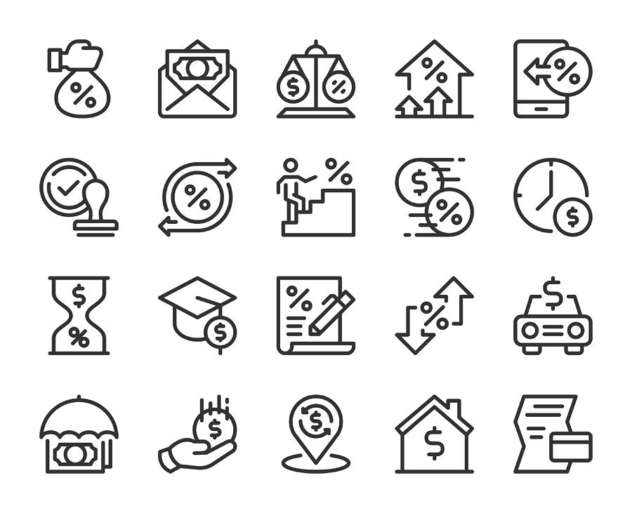 Loan and Interest - Line Icons Drawing by Rakdee