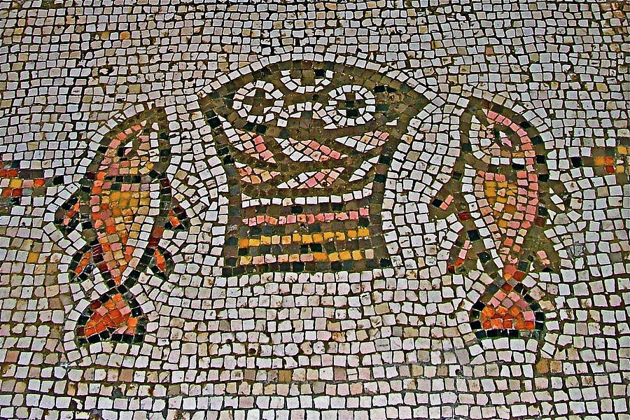 Loaves and Fishes Mosaic in Capernaum, Israel  Photograph by Ruth Hager