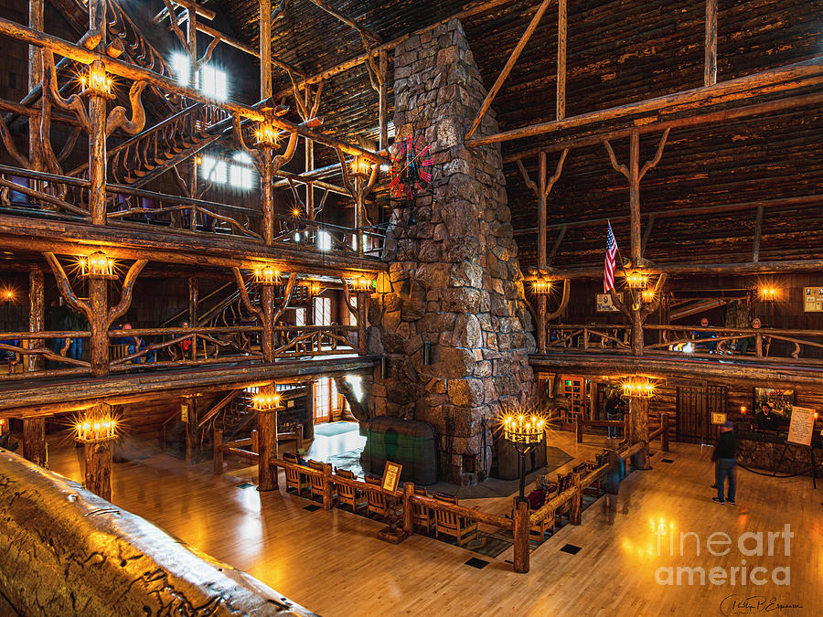 Lobby And Chimney Of The Old Faithful Inn In Yellowstone National Park 