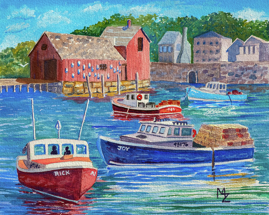 Lobster Boats in the Bay Painting by Margaret Zabor