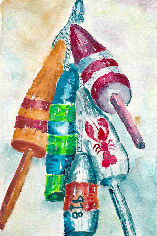 Lobster Buoys Painting by Bonny Puckett