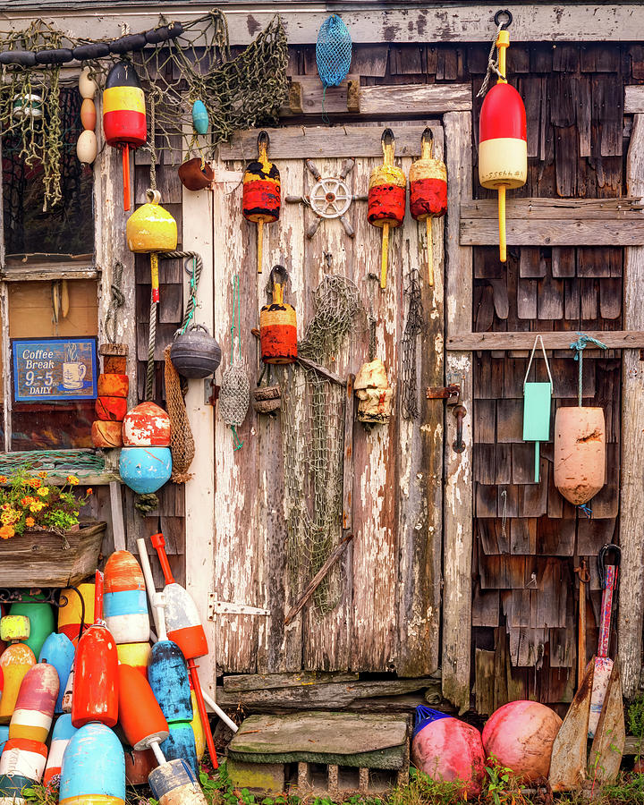 Lobster Buoys On An Old Fishing Shack - New England Photograph by Gregory Ballos