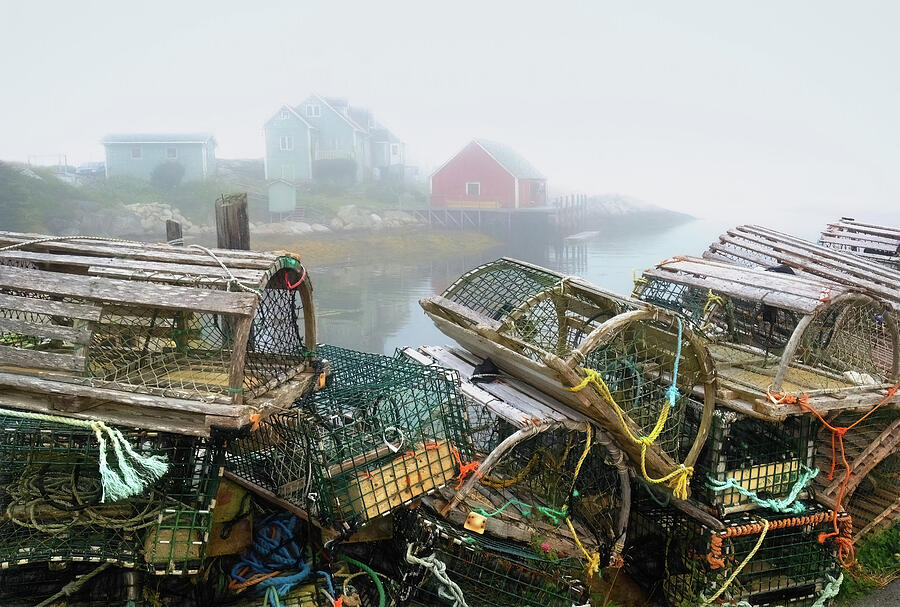 Lobster Traps Photograph - Lobster Traps and fog by Tracy Munson