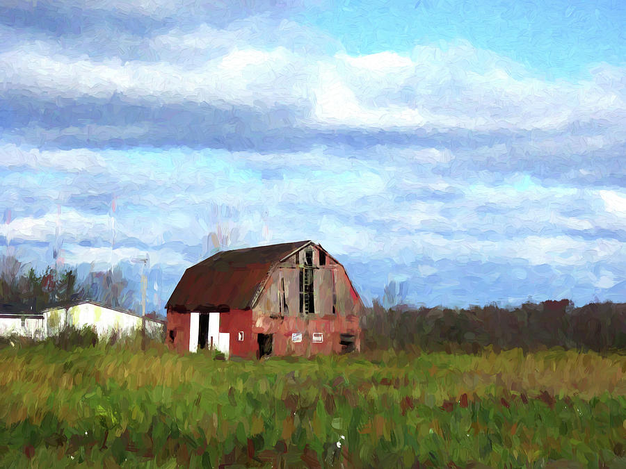 Local Barn with Blue Sky Painterly 062922 Photograph by Mary Bedy