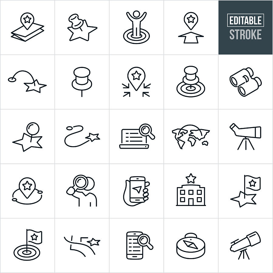 Location And Search Thin Line Icons - Editable Stroke Drawing by Appleuzr