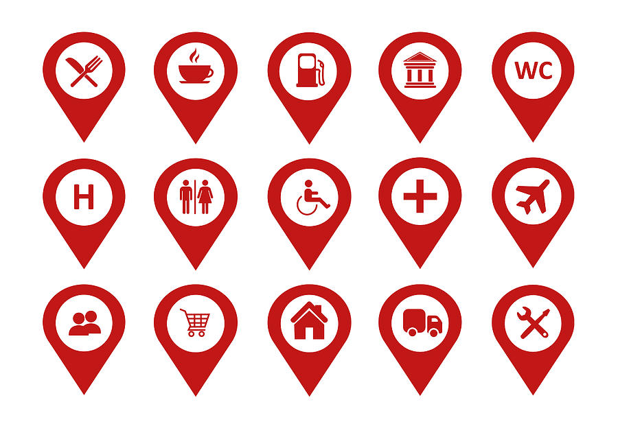 Location Icons set Vector. Map pin location icons set on White background. Drawing by Reklamlar