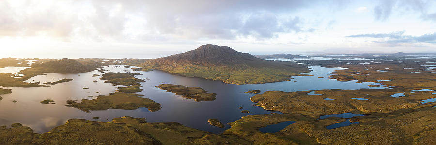 loch euphoirt and burrival and Lee mountains aerial north uist Locheport outer hebrides Photograph by Sonny Ryse