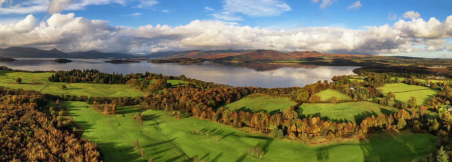 Loch Lomond aerial view panorama Photograph by Grant Glendinning