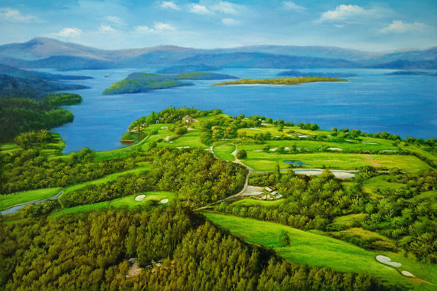 Mountain Painting - Loch Lomond Golf Club Scottish Course Golf Hole in Scotland PGA RiOil20 by Rich image oil painting by Rich Image
