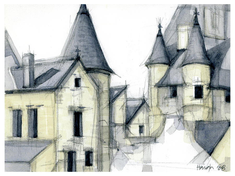 Loches Roofscape Drawing by Paul HAIGH