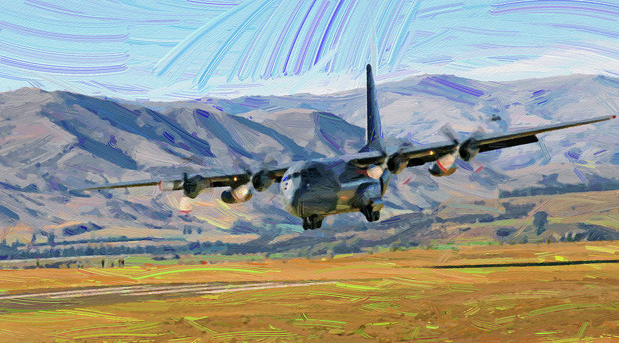 Lockheed C-130 Hercules, Oil Painting ca 2020 by Ahmet Asar Digital Art by Celestial Images