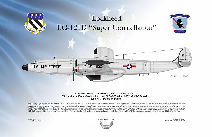 Lockheed Digital Art - Lockheed EC-121D Super Constellation USAF Flag by Arthur Eggers